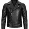 Men Quilted Asymmetrical Black Biker Leather Jacket Front View