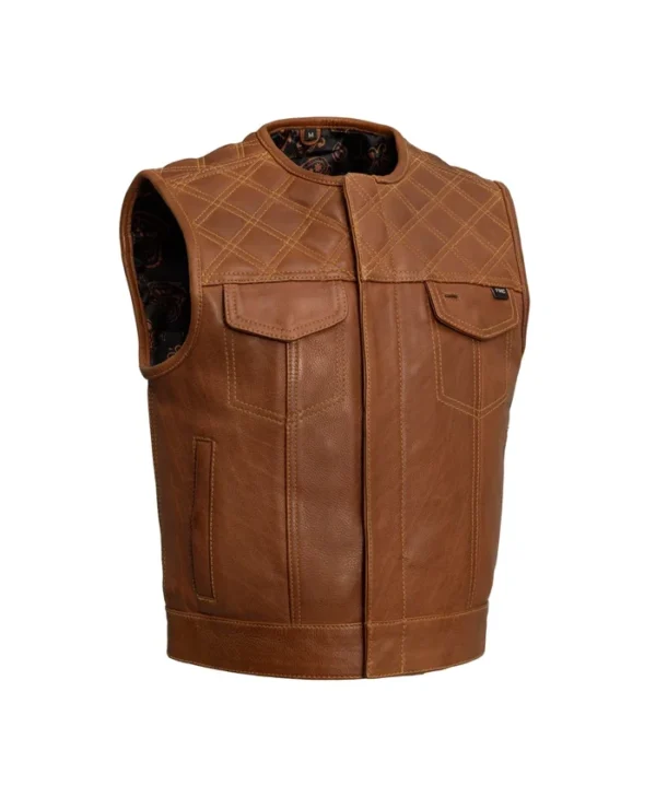 Brown Biker Quilted Leather Vest For Men's