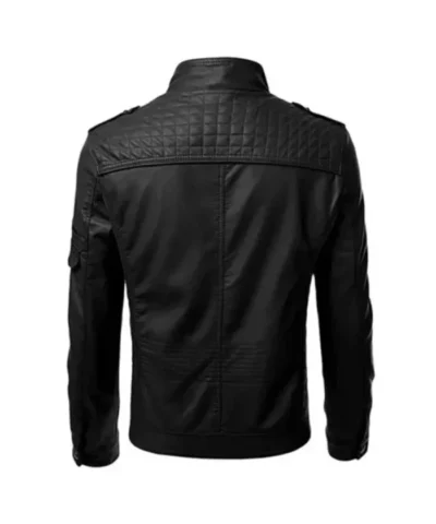 Mens Black Slim Fit Quilted Biker Leather Jacket