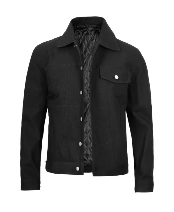 Black Cotton Trucker Jacket For Men's