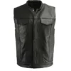 Classic Black Club Flap Pocket Biker Leather Vest
