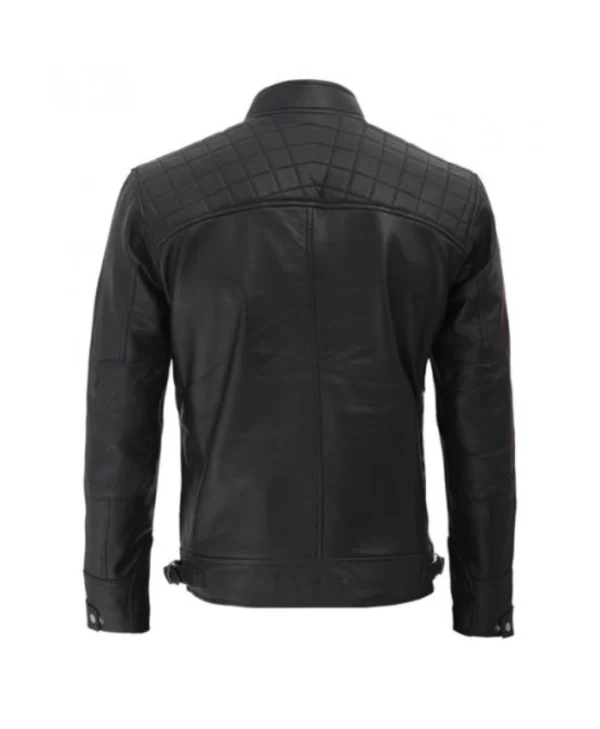Mens Black Quilted Leather Motorcycle Jacket