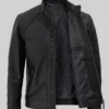 Mens Black Quilted Leather Motorcycle Jacket Front 34 Angle View
