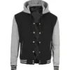 Black and Grey Mens Varsity Jacket with Hood
