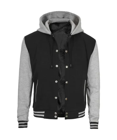 Black and Grey Mens Varsity Jacket with Hood