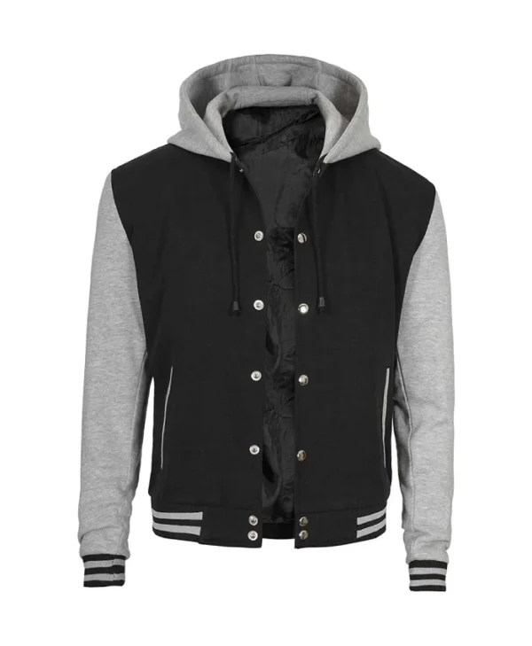 Black and Grey Mens Varsity Jacket with Hood