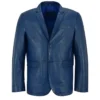 Shop Classic Blue Leather Blazer For Mens