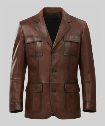 Mens Brown Italian Blazer Leather Jacket