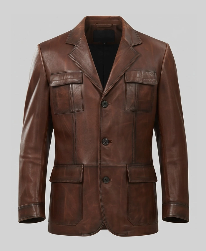 Mens Brown Italian Blazer Leather Jacket