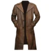 Brown Leather Long Trench Coat For Mens