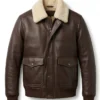 Mens Brown Pilot Shearling Leather Bomber Jacket