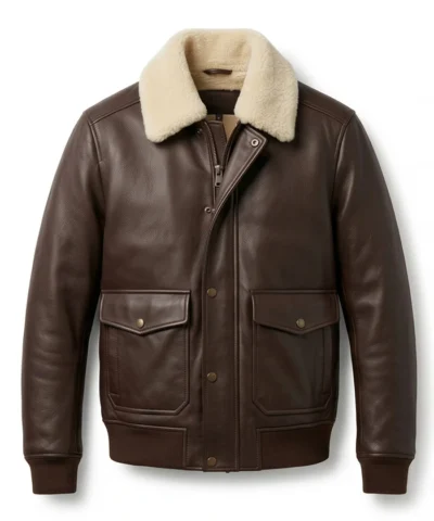 Mens Brown Pilot Shearling Leather Bomber Jacket