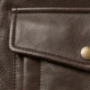 Mens Brown Pilot Shearling Leather Bomber Jacket Close Up Pocket