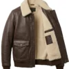 Mens Brown Pilot Shearling Leather Bomber Jacket Inner