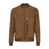 Mens Brown Suede Real Leather Bomber Jacket