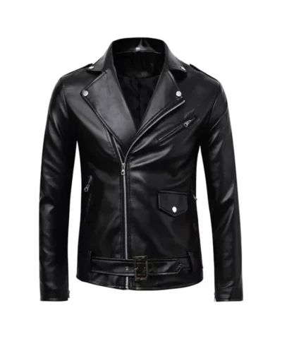 Shop Black Biker Buston Shining Leather Jacket For Mens