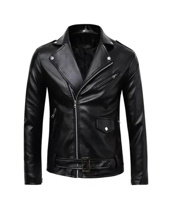Shop Black Biker Buston Shining Leather Jacket For Mens
