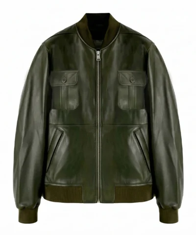 Mens Classic Bomber Leather Jacket Front View