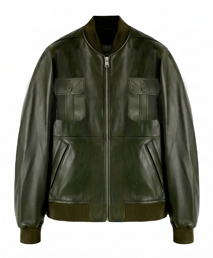 Mens Classic Bomber Leather Jacket Front View