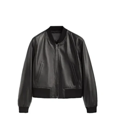 Shop Classic Black Leather Bomber Jacket For Mens