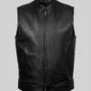 Mens Classic Plain Black Leather Vest
