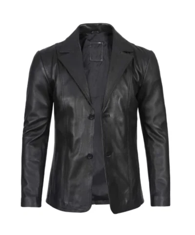 Classic Men's Two Button Leather Black Blazer