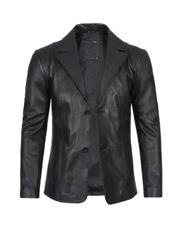 Classic Men's Two Button Leather Black Blazer
