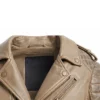 Mens Desert Brown Biker Leather Jacket Collar Close Up