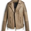 Mens Desert Brown Biker Leather Jacket Front View