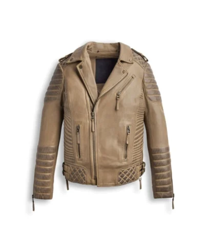 Desert Brown Waxed Biker Leather Motorbike Jacket For Mens