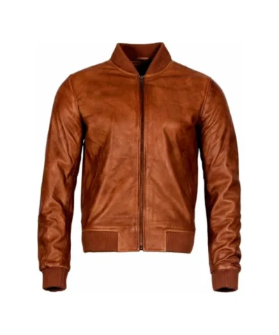Distressed Men’s Dark Brown Leather Bomber Jacket