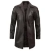 Distressed Dark Brown Leather Coat For Men’s