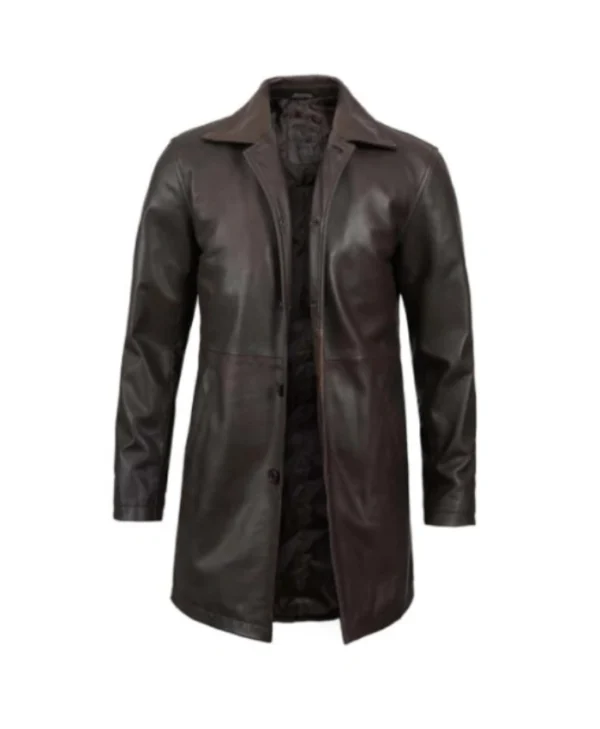 Distressed Dark Brown Leather Coat For Men’s