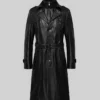 Mens Long Leather Belted Trench Coat