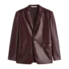 Maroon Leather Blazer with Long Sleeves For Men’s