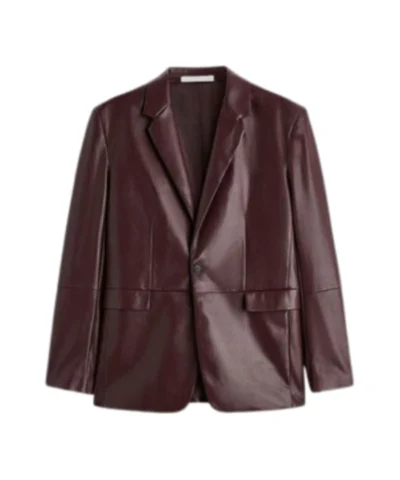 Maroon Leather Blazer with Long Sleeves For Men’s