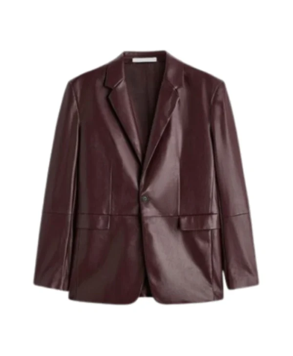 Maroon Leather Blazer with Long Sleeves For Men’s