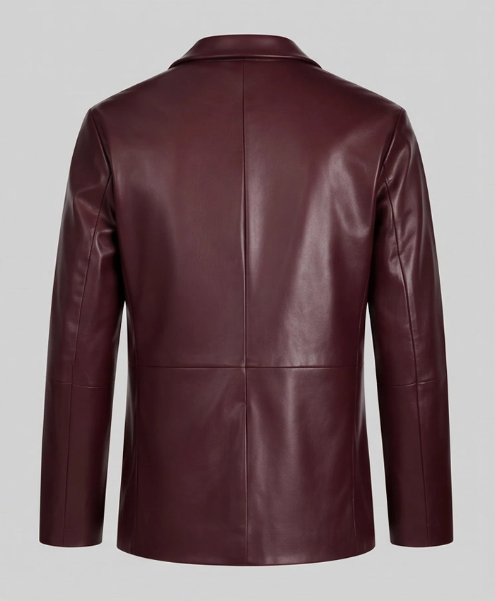 Mens Maroon Leather Full-Legnth Sleeves Blazer