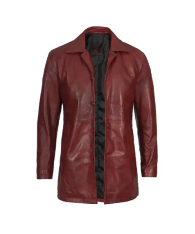 Maroon Long Leather Coat For Men’s