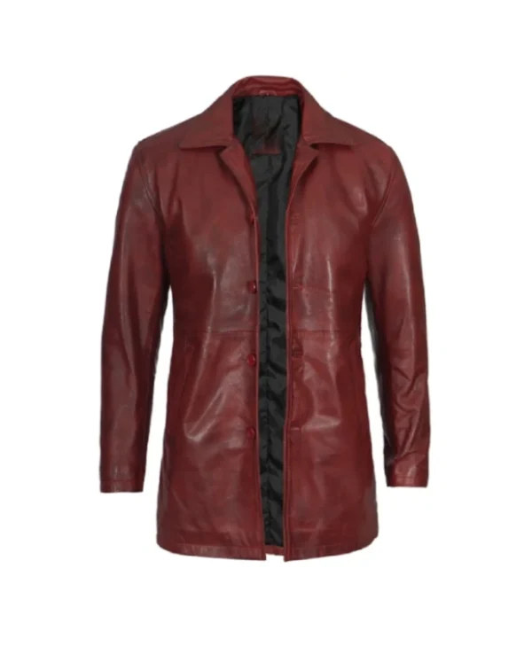 Maroon Long Leather Coat For Men’s