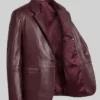 Mens Maroon Leather Long Sleeves Blazer