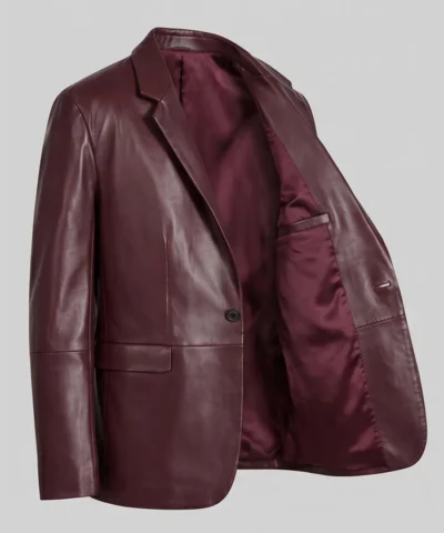 Mens Maroon Leather Long Sleeves Blazer