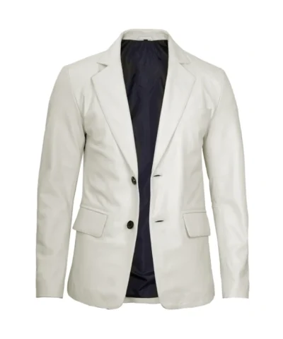 Classic Men's Button-Up Off White Leather Blazer