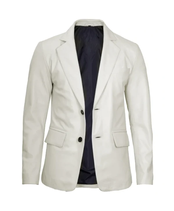 Classic Men's Button-Up Off White Leather Blazer