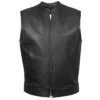 Classic Plain Black Zip-Up Leather Vest For Mens