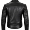 Mens Quilted Asymmetrical Black Biker Leather Jacket Back View