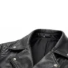 Mens Quilted Asymmetrical Black Biker Leather Jacket Collar Close Up