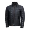 Men’s Trimmed Quilted Black Leather Jacket