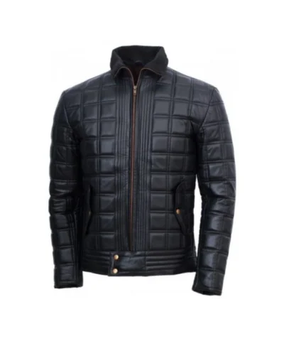 Men’s Trimmed Quilted Black Leather Jacket