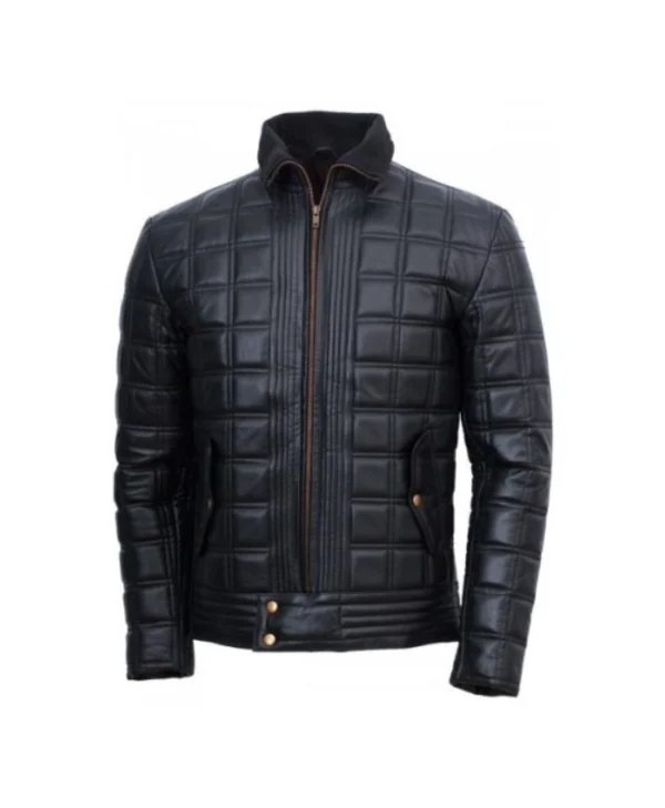 Men’s Trimmed Quilted Black Leather Jacket